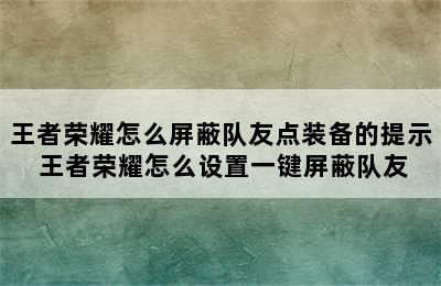 王者荣耀怎么屏蔽队友点装备的提示 王者荣耀怎么设置一键屏蔽队友